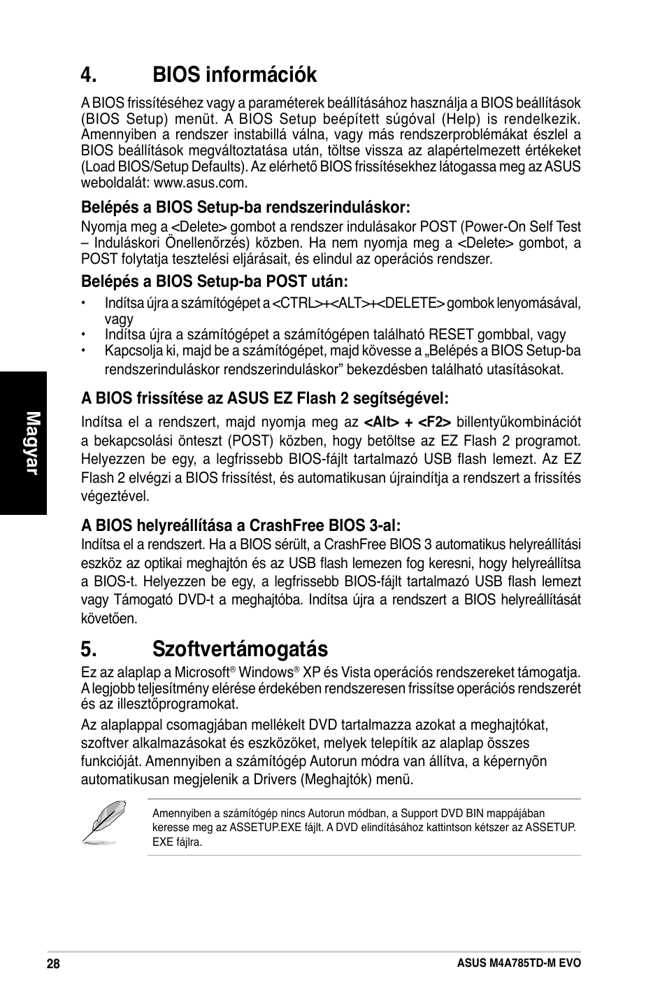 Bios információk, Szoftvertámogatás, Magyar | Asus M4A785TD-M EVO User Manual | Page 28 / 41
