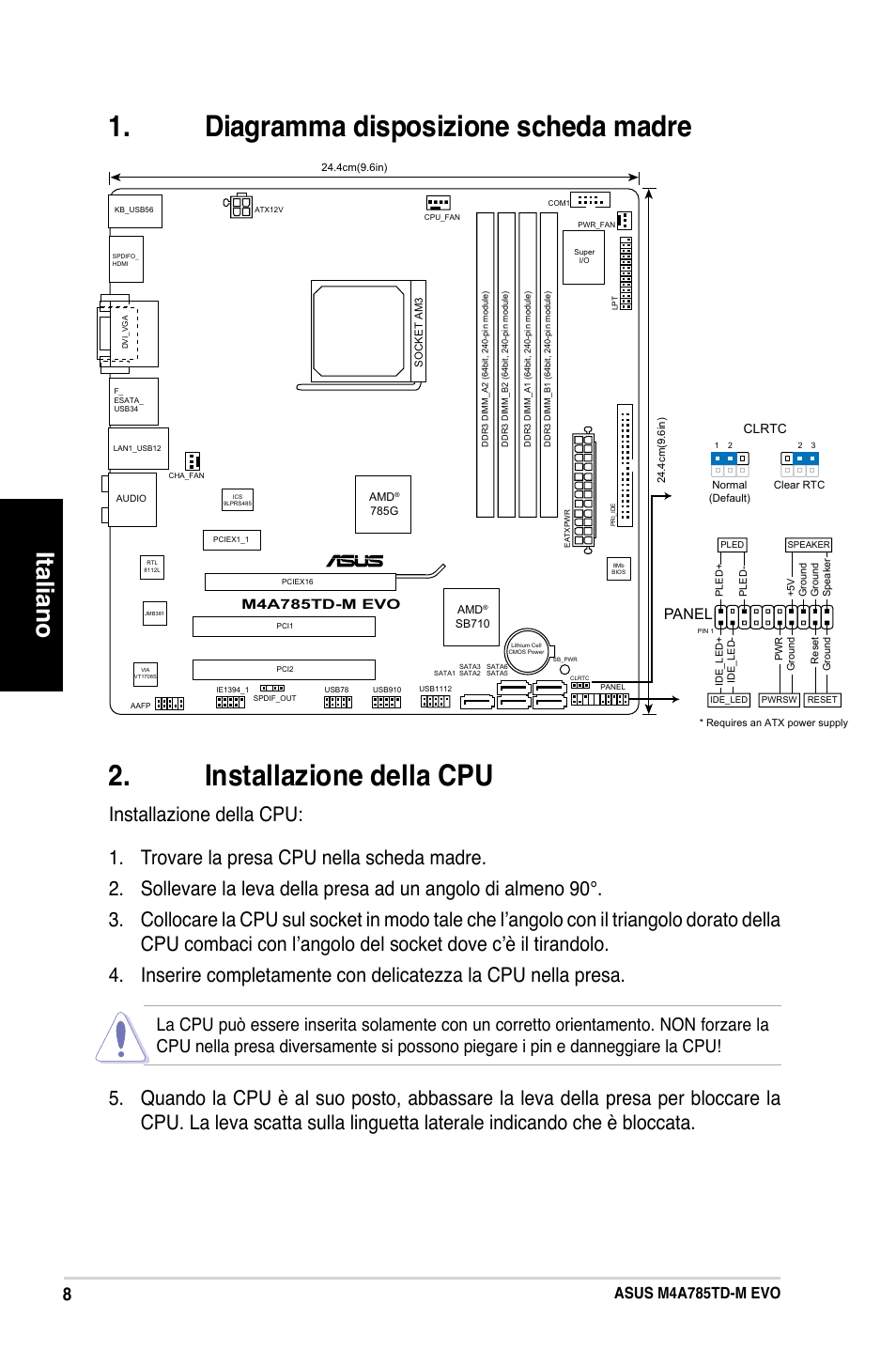 Italiano, Asus m4a785td-m evo, Panel | Asus M4A785TD-M EVO User Manual | Page 8 / 41