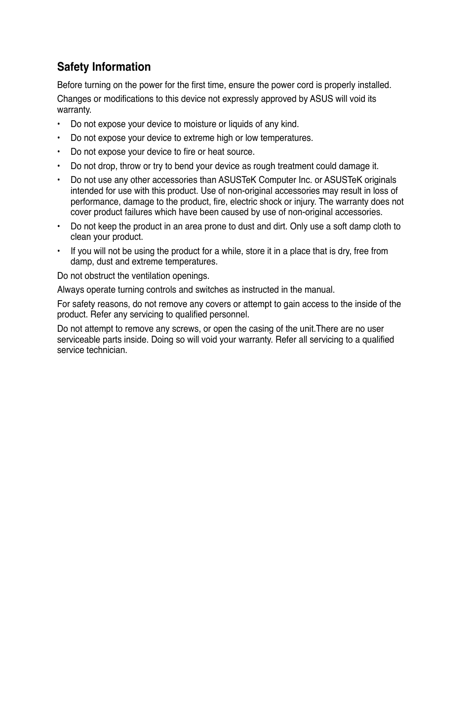 Safety information | Asus SP-BT23 User Manual | Page 2 / 77