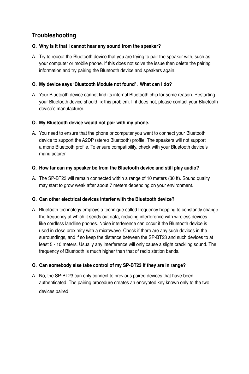 Troubleshooting | Asus SP-BT23 User Manual | Page 3 / 77