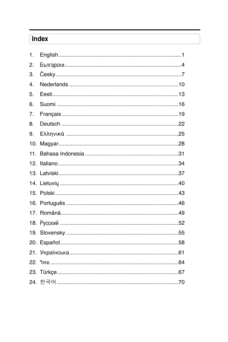 Index | Asus SP-BT23 User Manual | Page 5 / 77