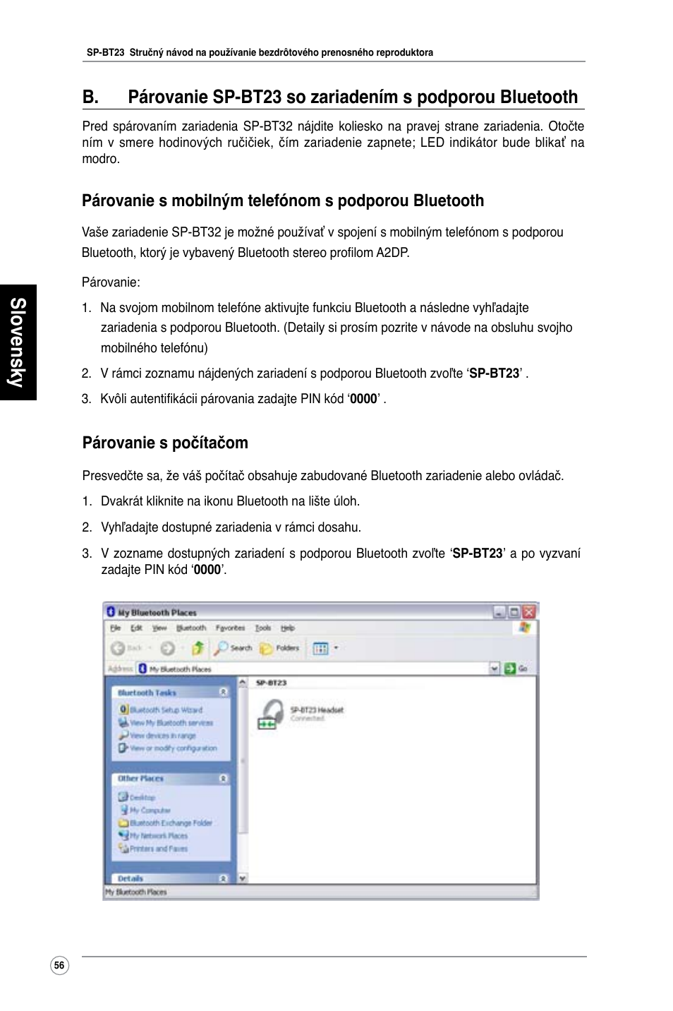 Slovensky, Párovanie s počítačom | Asus SP-BT23 User Manual | Page 61 / 77