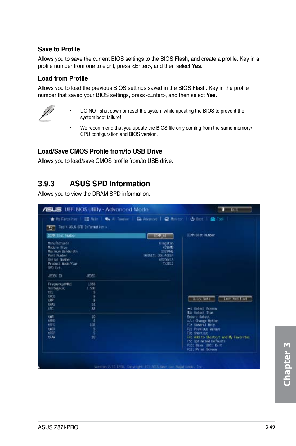 3 asus spd information, Asus spd information -49, Chapter 3 | Asus Z87I-PRO User Manual | Page 109 / 144