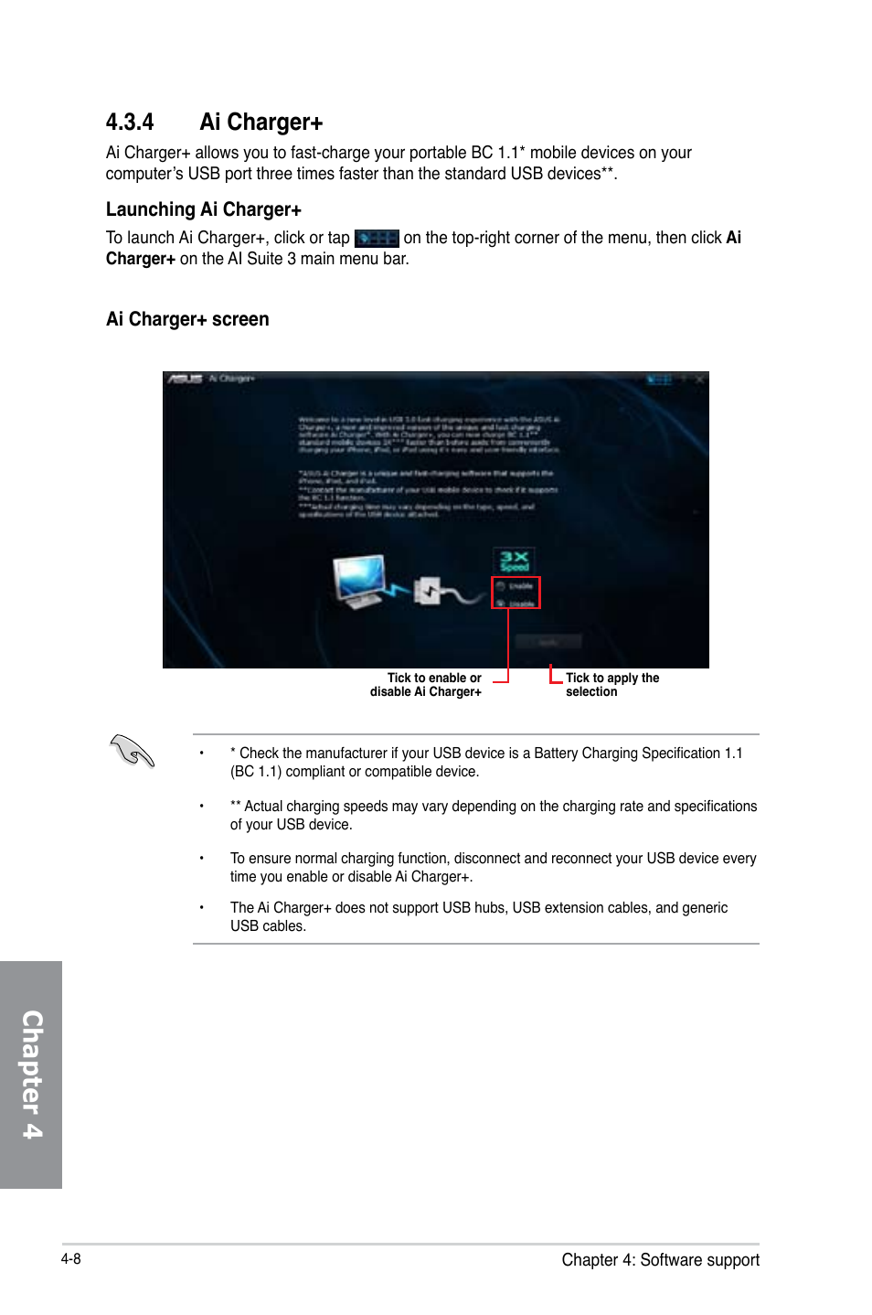 4 ai charger, Ai charger+ -8, Chapter 4 | Asus Z87I-PRO User Manual | Page 124 / 144