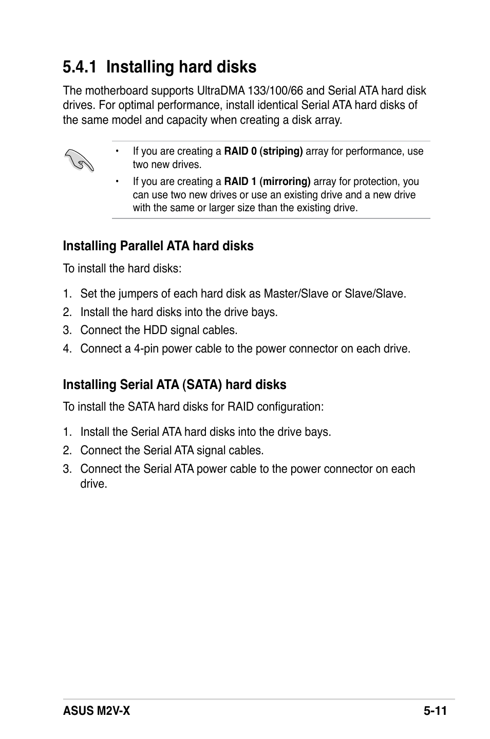 1 installing hard disks | Asus M2V-X User Manual | Page 107 / 118