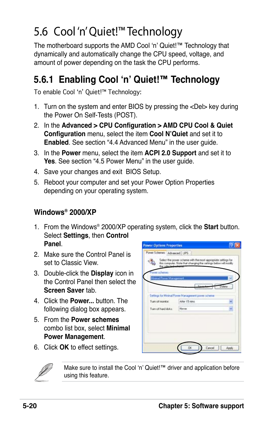 6 cool ‘n’ quiet!™ technology, 1 enabling cool ‘n’ quiet!™ technology | Asus M2V-X User Manual | Page 116 / 118