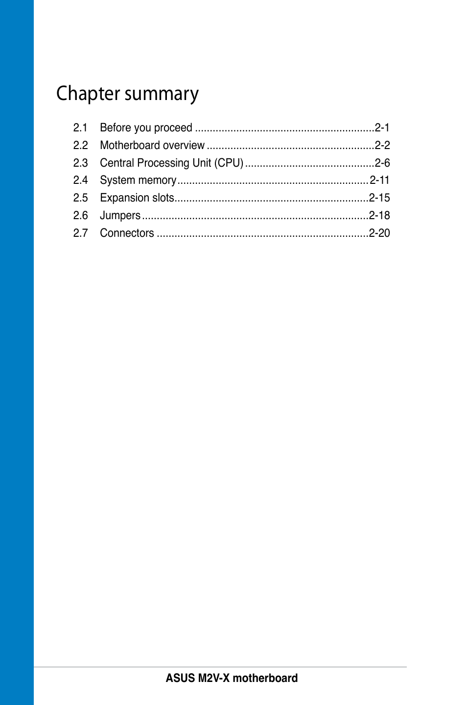 Chapter summary | Asus M2V-X User Manual | Page 22 / 118