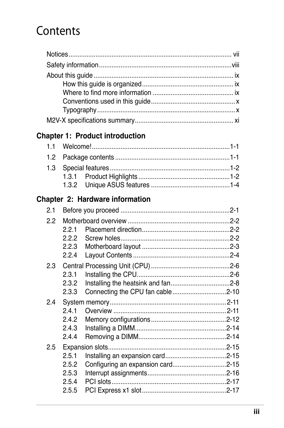 Asus M2V-X User Manual | Page 3 / 118