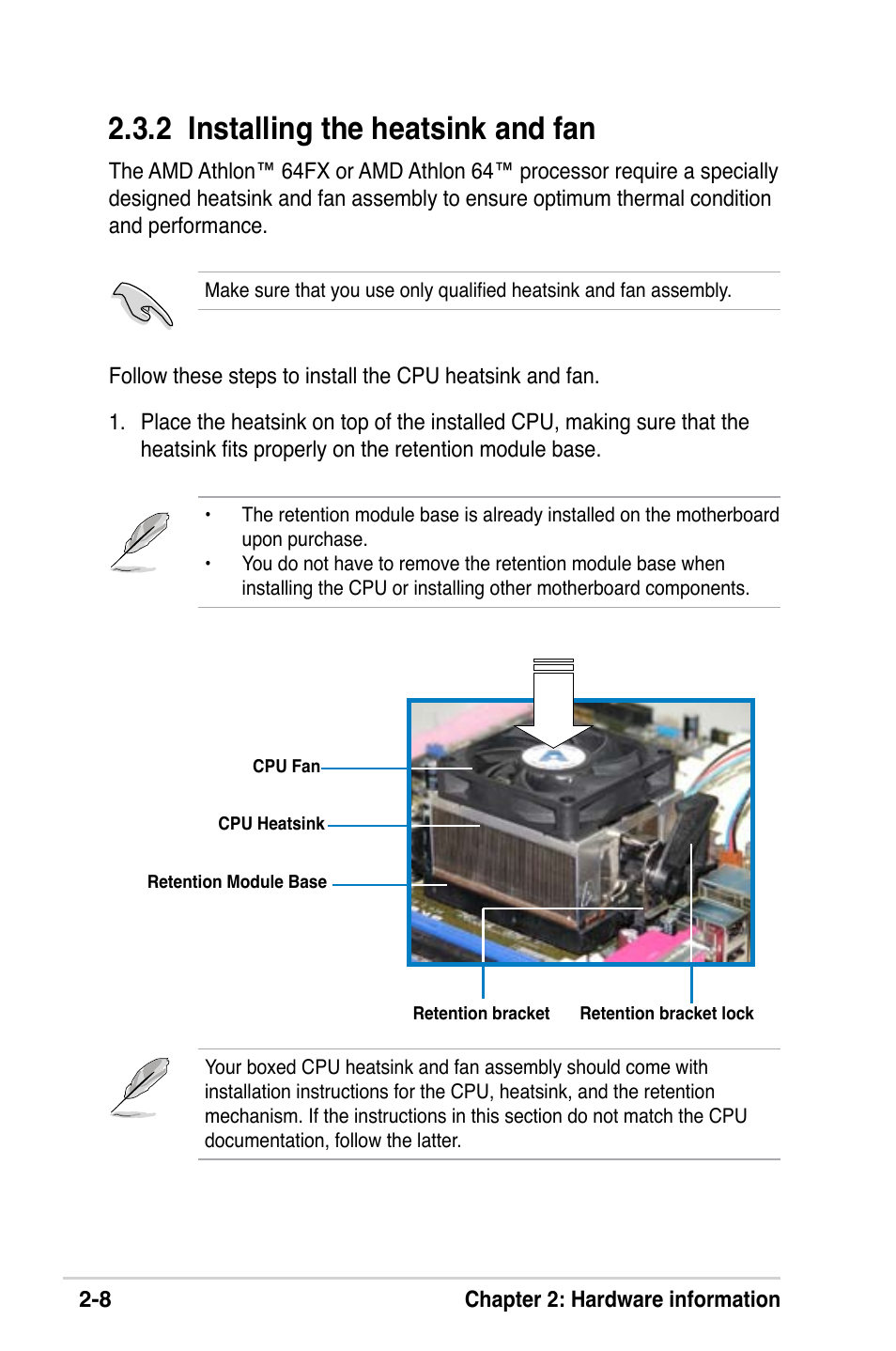 2 installing the heatsink and fan | Asus M2V-X User Manual | Page 30 / 118