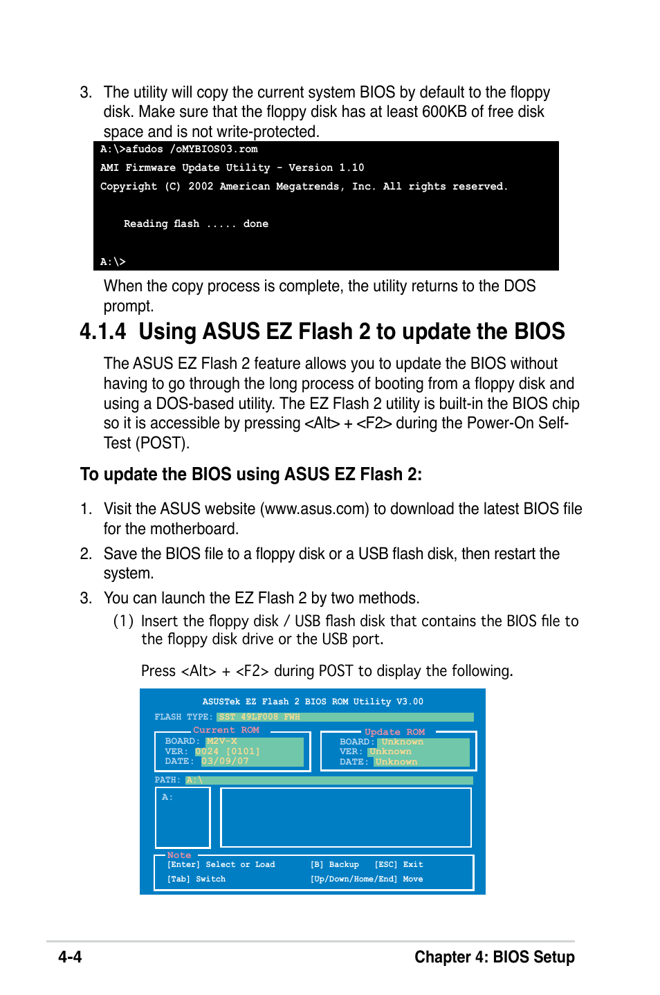 4 using asus ez flash 2 to update the bios | Asus M2V-X User Manual | Page 60 / 118