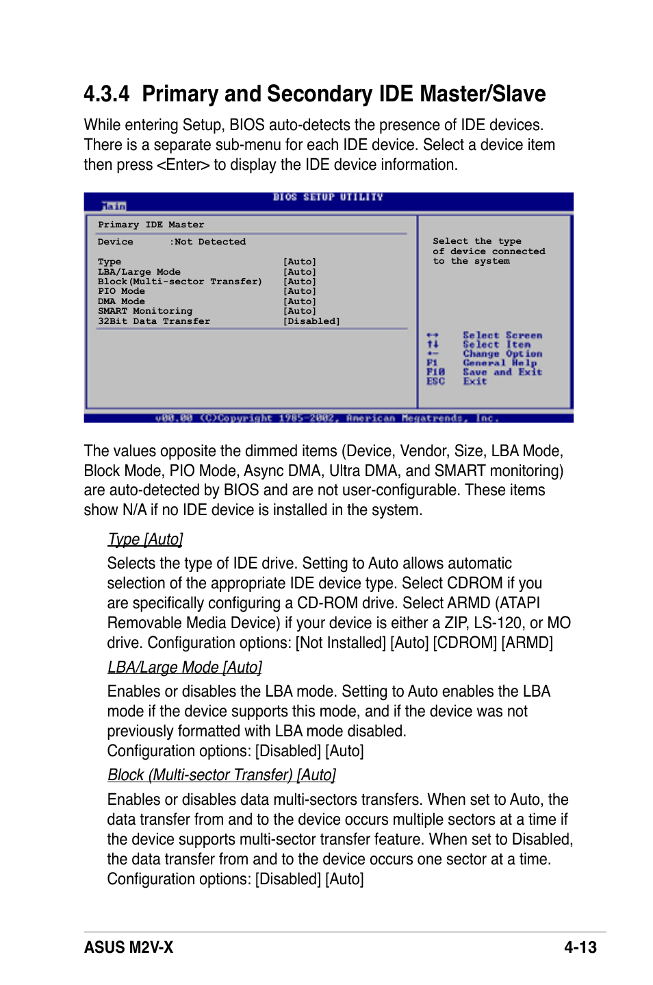 4 primary and secondary ide master/slave, Asus m2v-x 4-13 | Asus M2V-X User Manual | Page 69 / 118