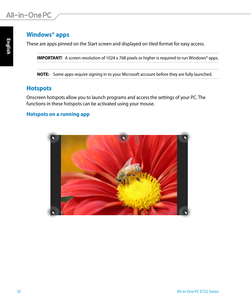 Windows® apps, Hotspots | Asus ET2221IUTH User Manual | Page 32 / 58