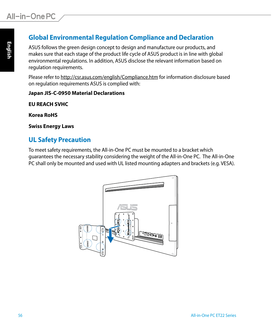 Ul safety precaution | Asus ET2221IUTH User Manual | Page 56 / 58