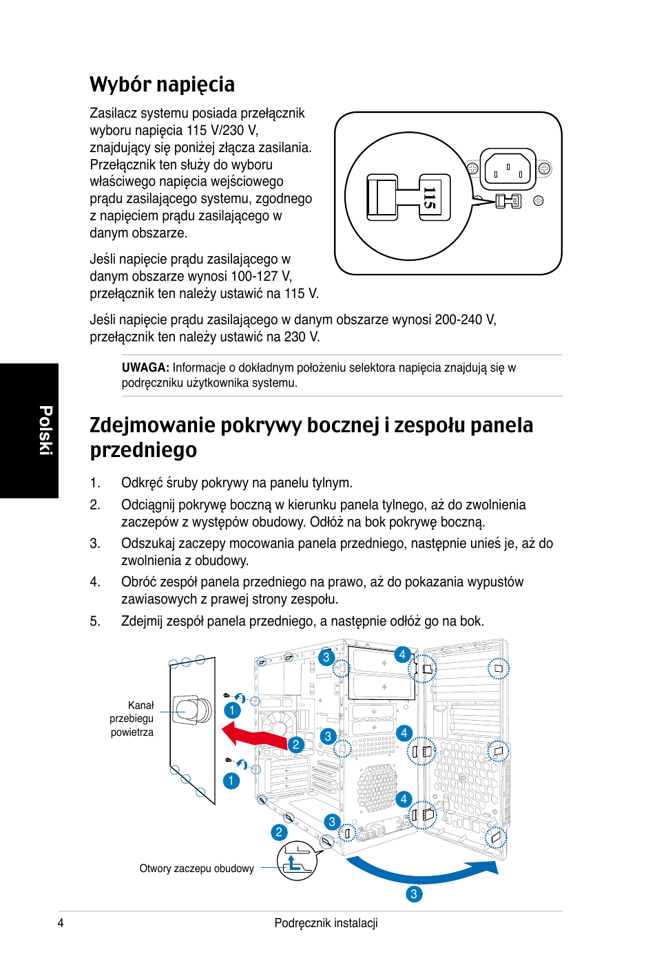 Wybór napięcia, Polski | Asus V3-P5V900 User Manual | Page 84 / 100