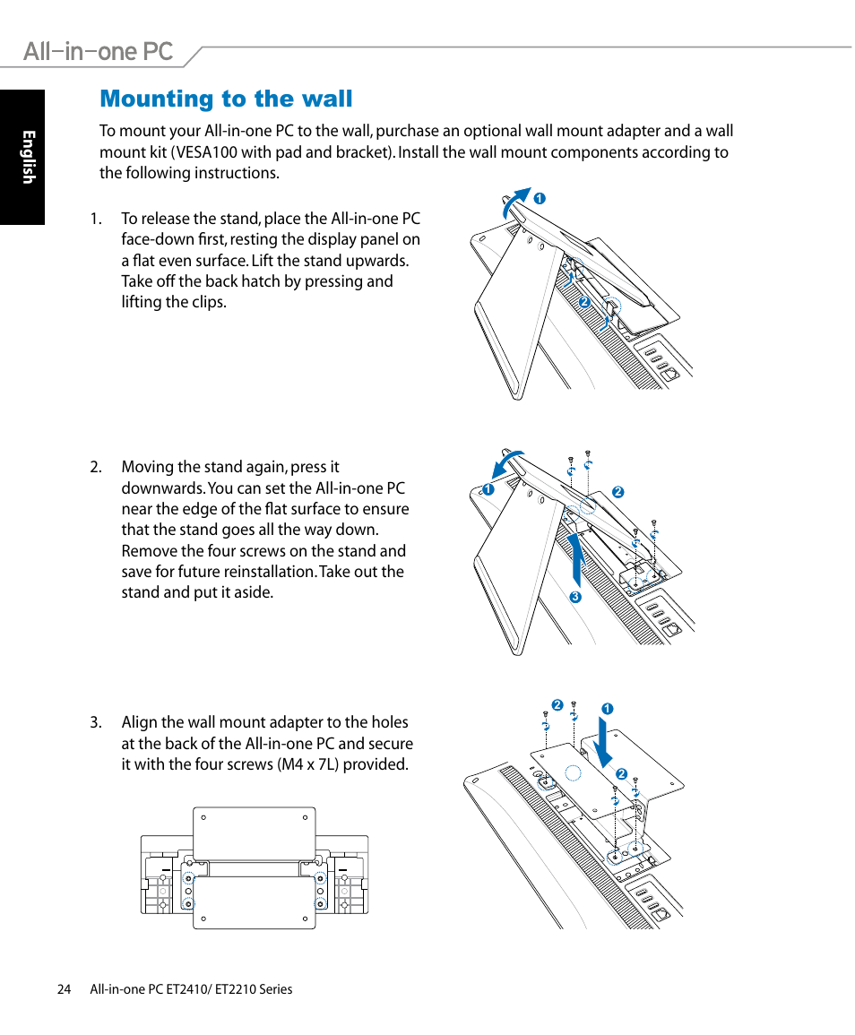 Mounting to the wall | Asus ET2410IUTS User Manual | Page 24 / 38