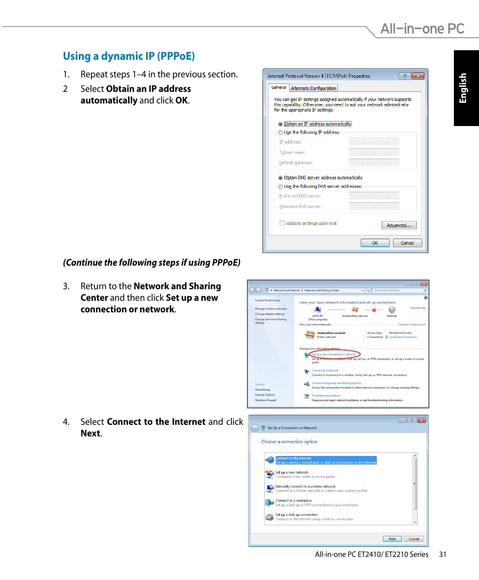 Using a dynamic ip (pppoe) | Asus ET2410IUTS User Manual | Page 31 / 38