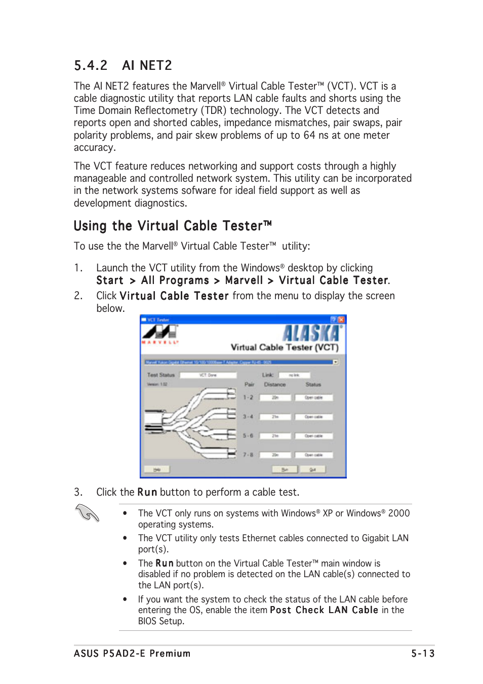 Using the virtual cable tester | Asus P5AD2-E Premium User Manual | Page 127 / 156