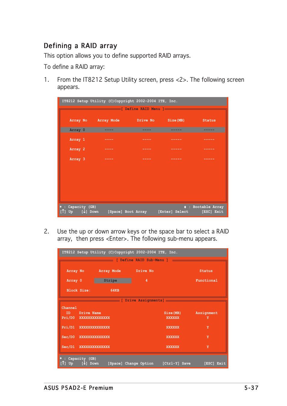 Defining a raid array | Asus P5AD2-E Premium User Manual | Page 151 / 156