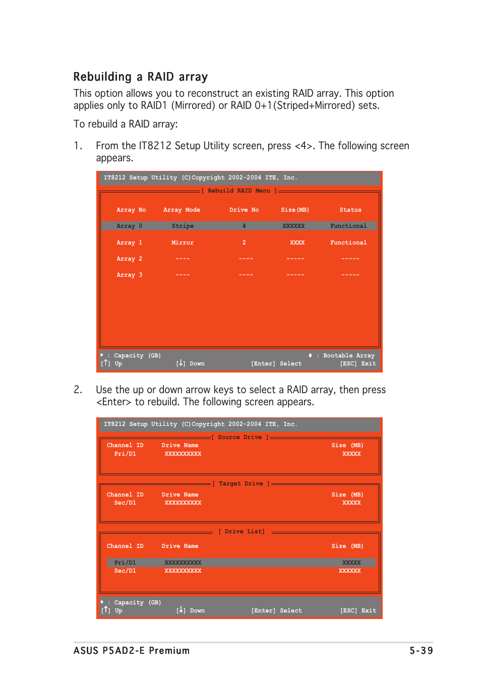 Rebuilding a raid array | Asus P5AD2-E Premium User Manual | Page 153 / 156