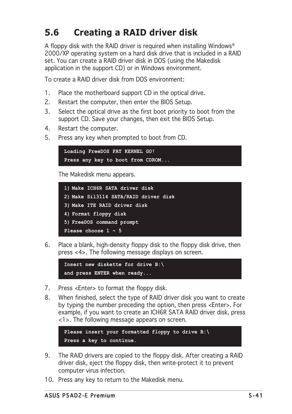 6 creating a raid driver disk | Asus P5AD2-E Premium User Manual | Page 155 / 156