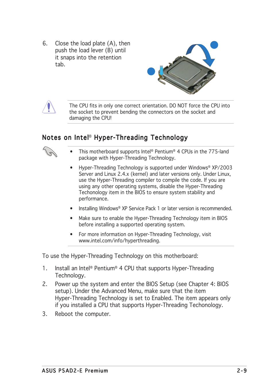 Hyper-threading technology | Asus P5AD2-E Premium User Manual | Page 31 / 156