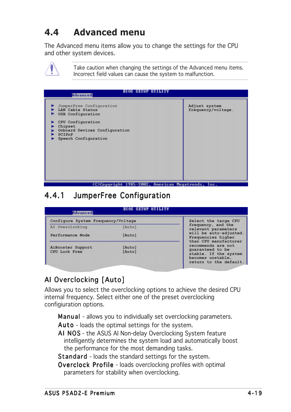 4 advanced menu | Asus P5AD2-E Premium User Manual | Page 87 / 156