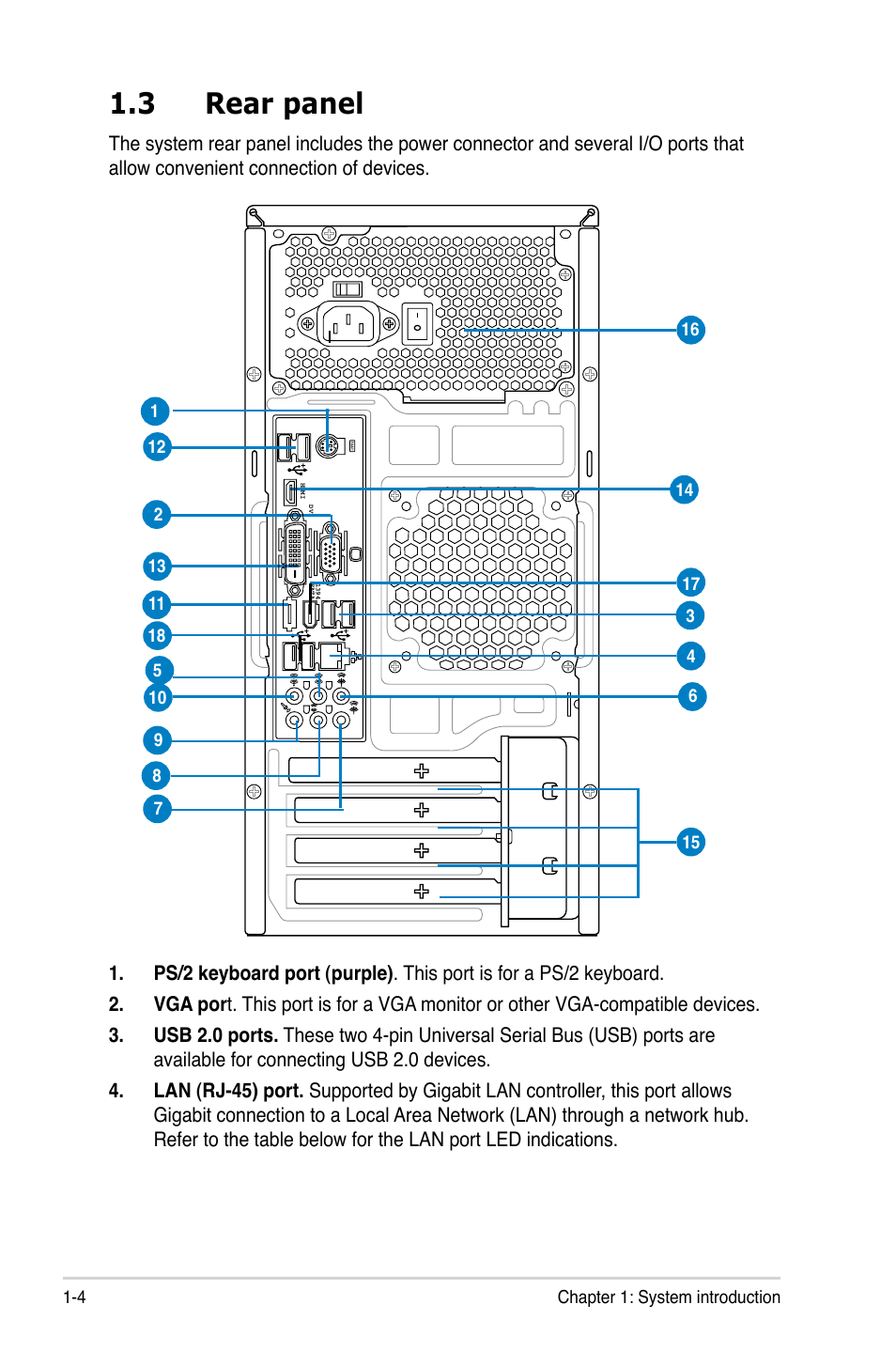 3 rear panel | Asus V2-P5G43 User Manual | Page 14 / 112