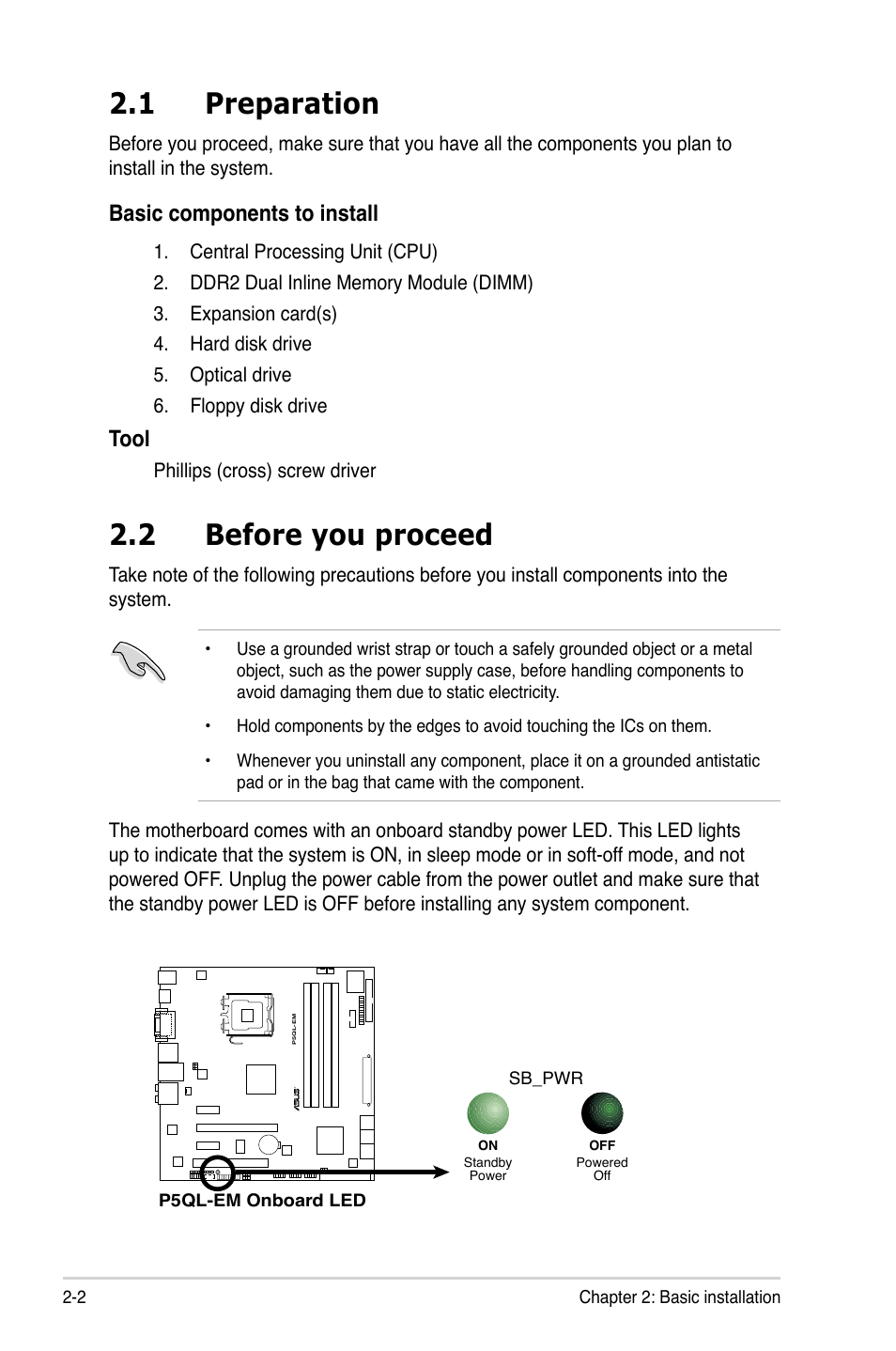 1 preparation, 2 before you proceed, Tool | Asus V2-P5G43 User Manual | Page 20 / 112