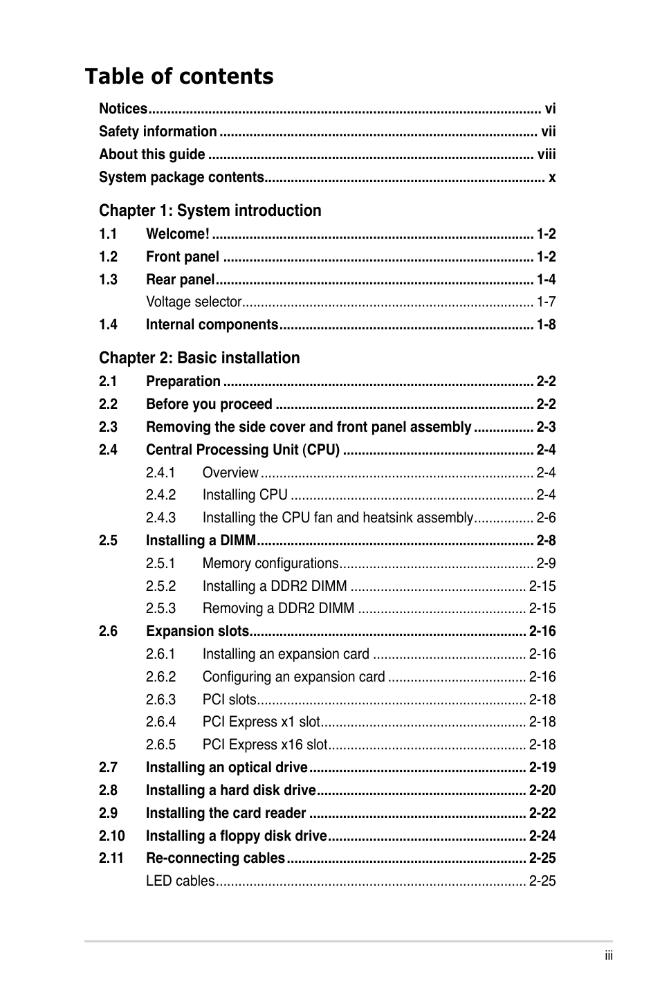 Asus V2-P5G43 User Manual | Page 3 / 112