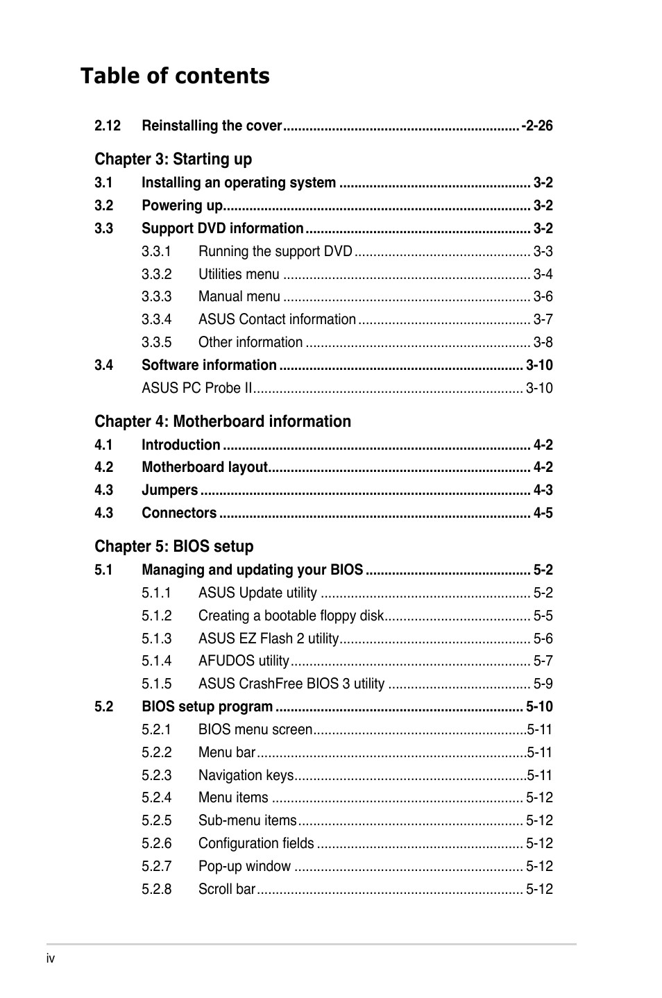 Asus V2-P5G43 User Manual | Page 4 / 112