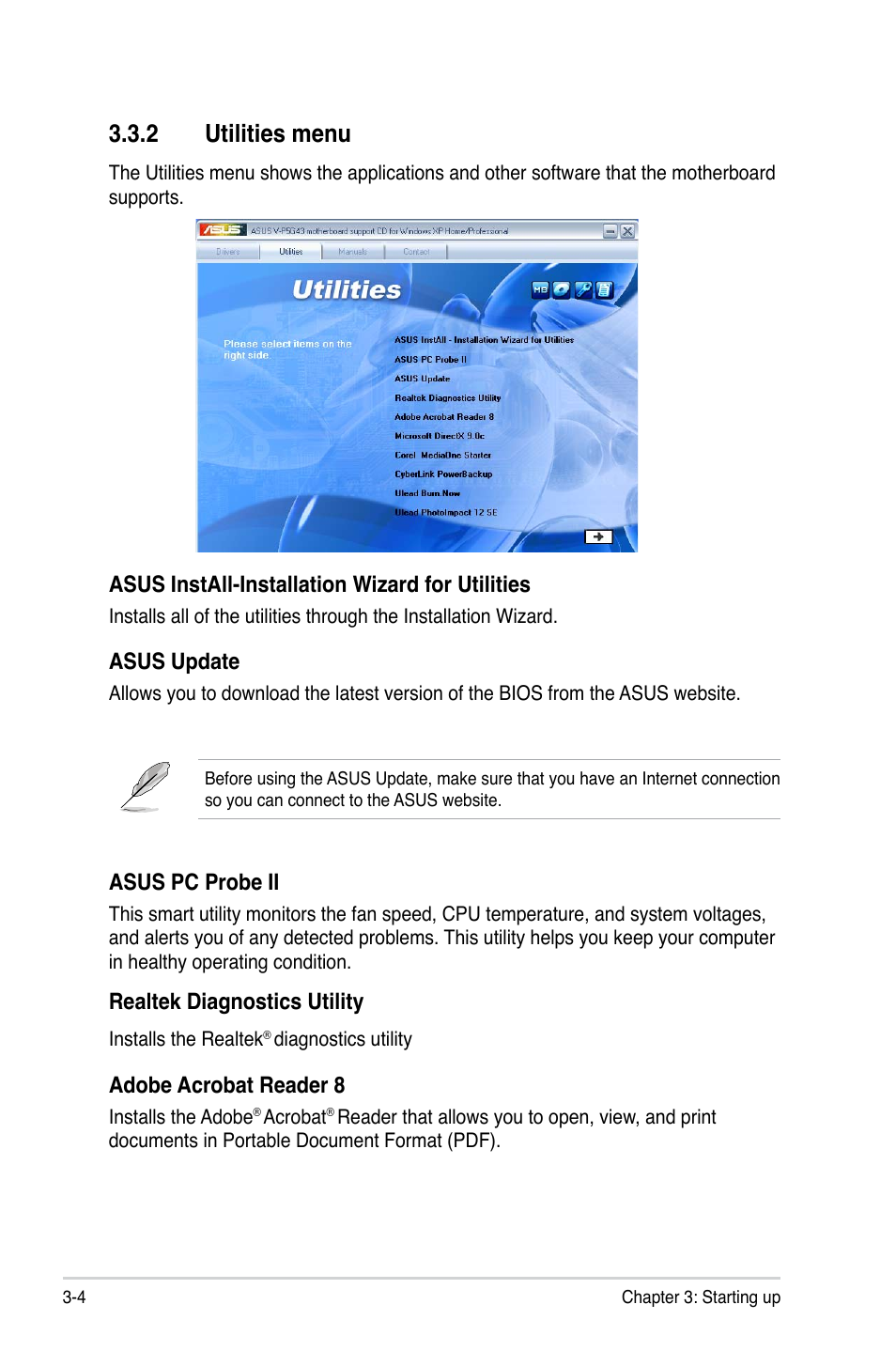 Utilities.menu | Asus V2-P5G43 User Manual | Page 48 / 112