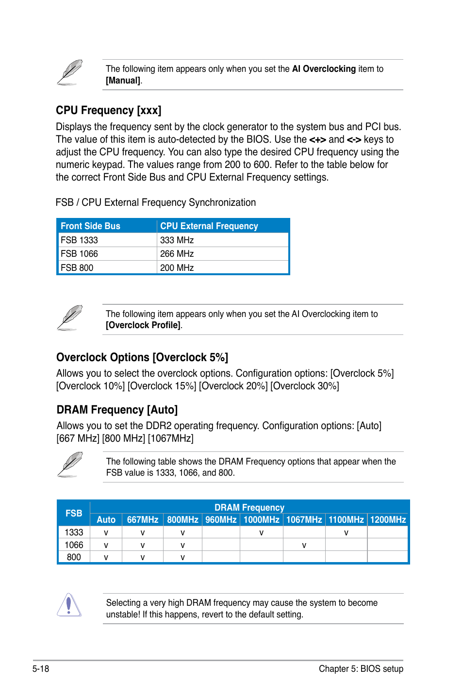 Cpu.frequency.[xxx, Overclock.options.[overclock.5, Dram.frequency.[auto | Asus V2-P5G43 User Manual | Page 92 / 112