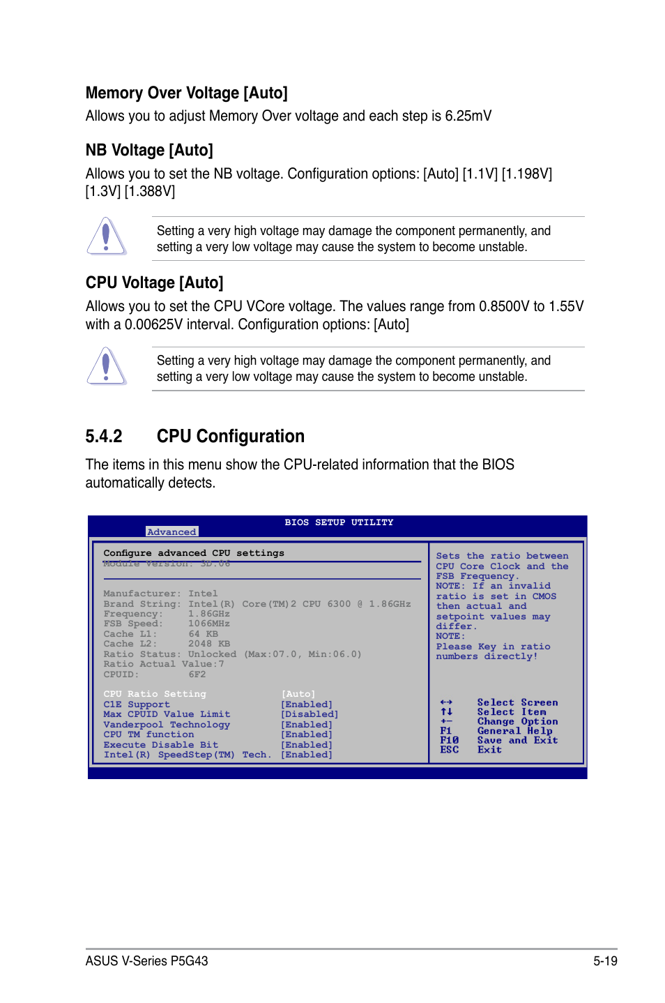 2 cpu configuration, Nb.voltage.[auto, Cpu.voltage.[auto | Asus V2-P5G43 User Manual | Page 93 / 112