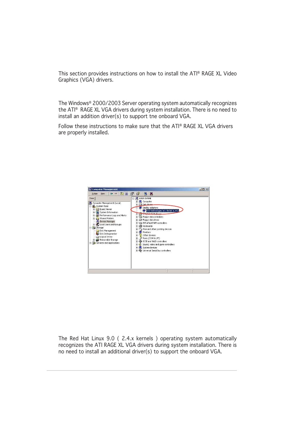 3 vga driver installation, 1 windows, 2 red hat linux | Asus AP140R-E1 User Manual | Page 126 / 132