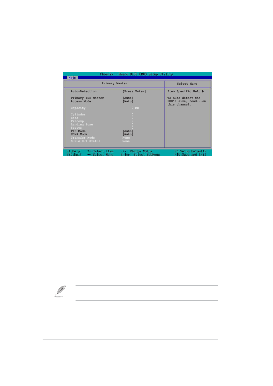1 primary ide master, Auto-detection [press enter, Primary ide master [auto | 8 chapter 5: bios setup | Asus AP140R-E1 User Manual | Page 64 / 132