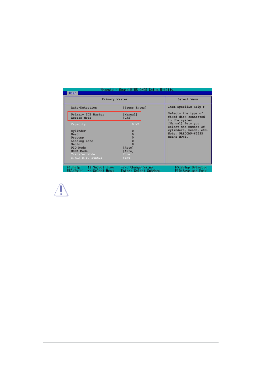 Manually detecting an ide drive, Cylinder, Head | 10 chapter 5: bios setup, Shows the number of the hard disk cylinders, Shows the number of the hard disk read/write heads | Asus AP140R-E1 User Manual | Page 66 / 132