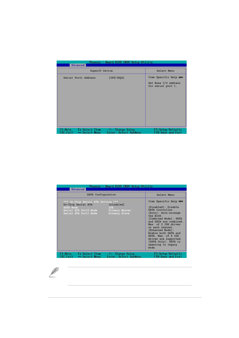 Superio device, Sata configuration, Serial port 1 [3f8/irq4 | Asus AP140R-E1 User Manual | Page 75 / 132