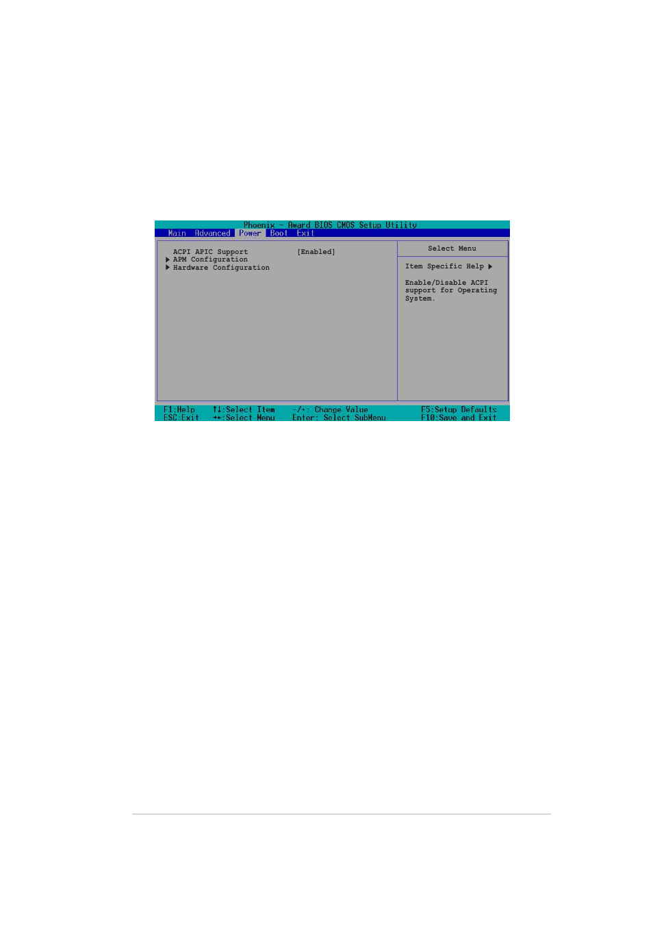 5 power menu, Acpi apic support [enabled | Asus AP140R-E1 User Manual | Page 81 / 132