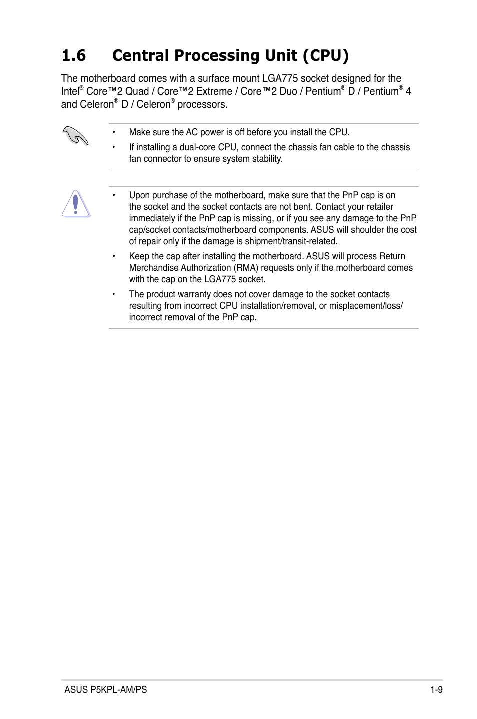 6 central processing unit (cpu) | Asus P5KPL-AM/PS User Manual | Page 21 / 100