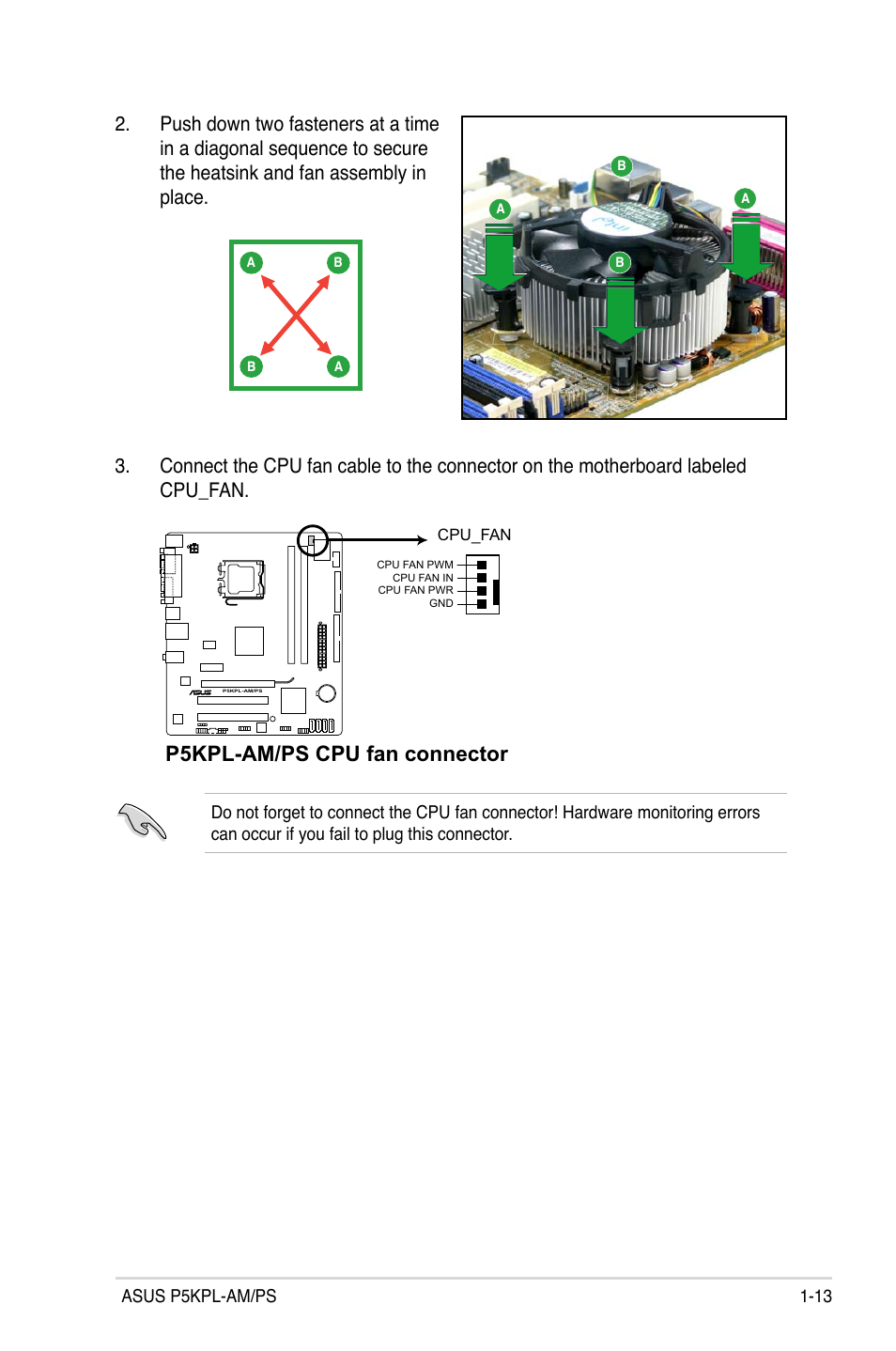 P5kpl-am/ps cpu fan connector | Asus P5KPL-AM/PS User Manual | Page 25 / 100