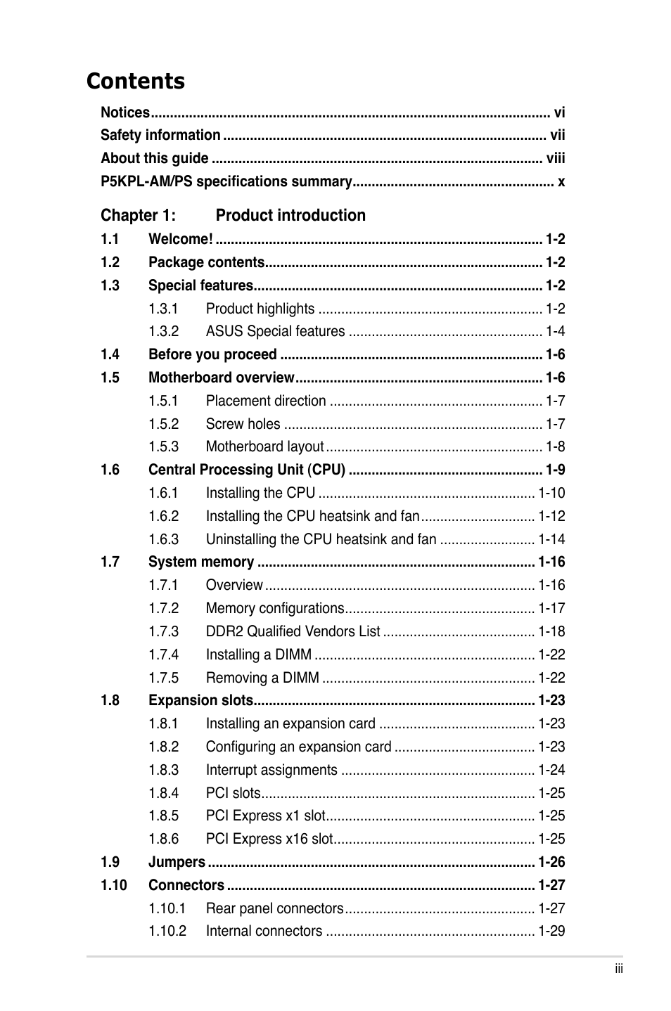 Asus P5KPL-AM/PS User Manual | Page 3 / 100