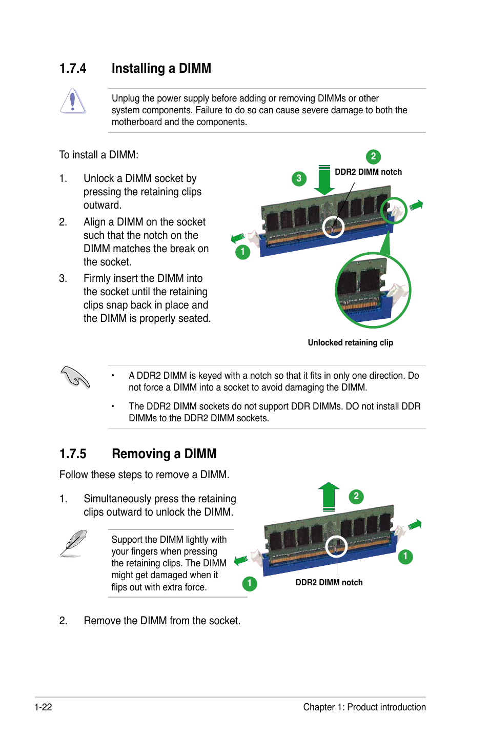 4 installing a dimm, 5 removing a dimm | Asus P5KPL-AM/PS User Manual | Page 34 / 100