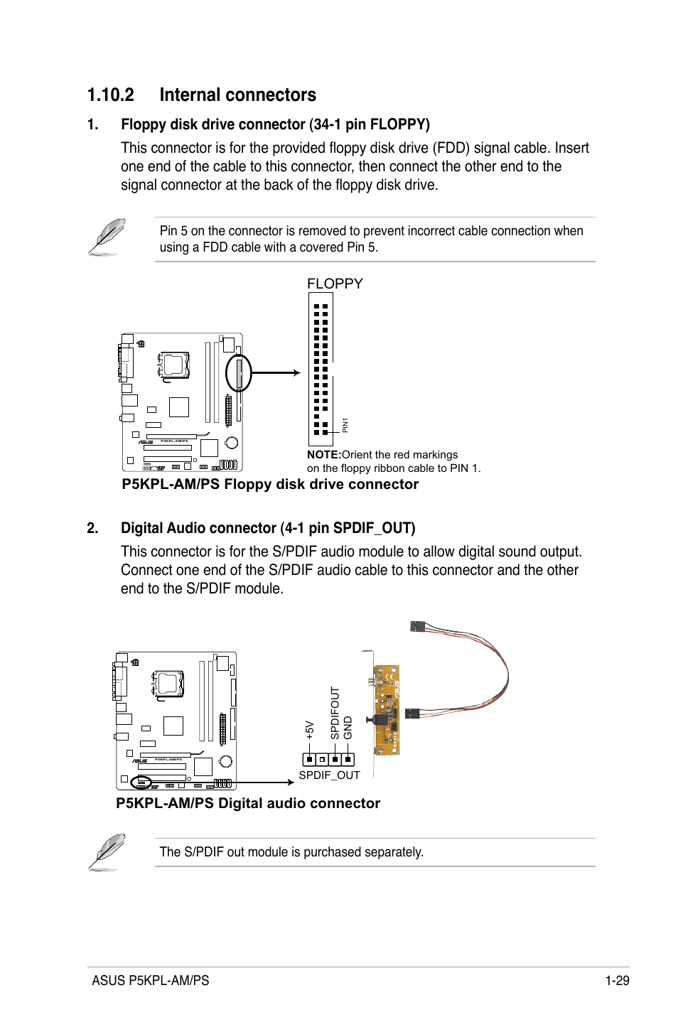 2 internal connectors | Asus P5KPL-AM/PS User Manual | Page 41 / 100