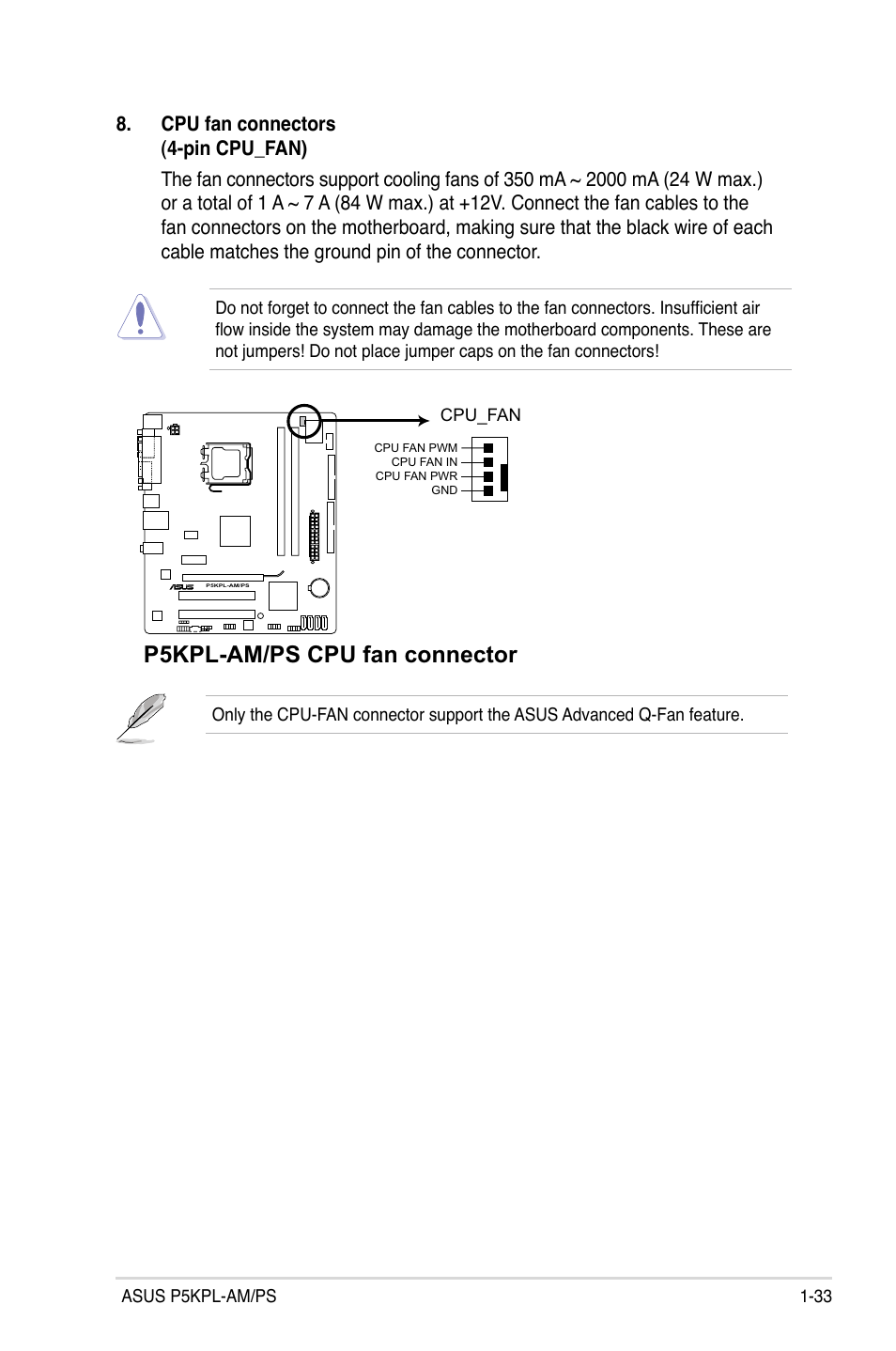 P5kpl-am/ps cpu fan connector | Asus P5KPL-AM/PS User Manual | Page 45 / 100