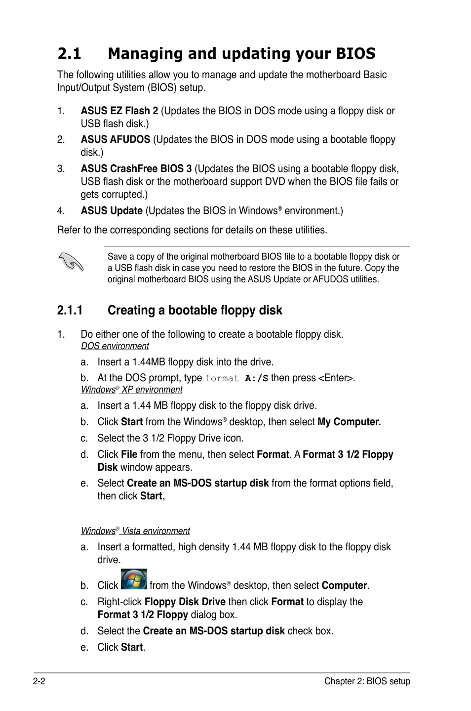 1 managing and updating your bios, 1 creating a bootable floppy disk | Asus P5KPL-AM/PS User Manual | Page 50 / 100