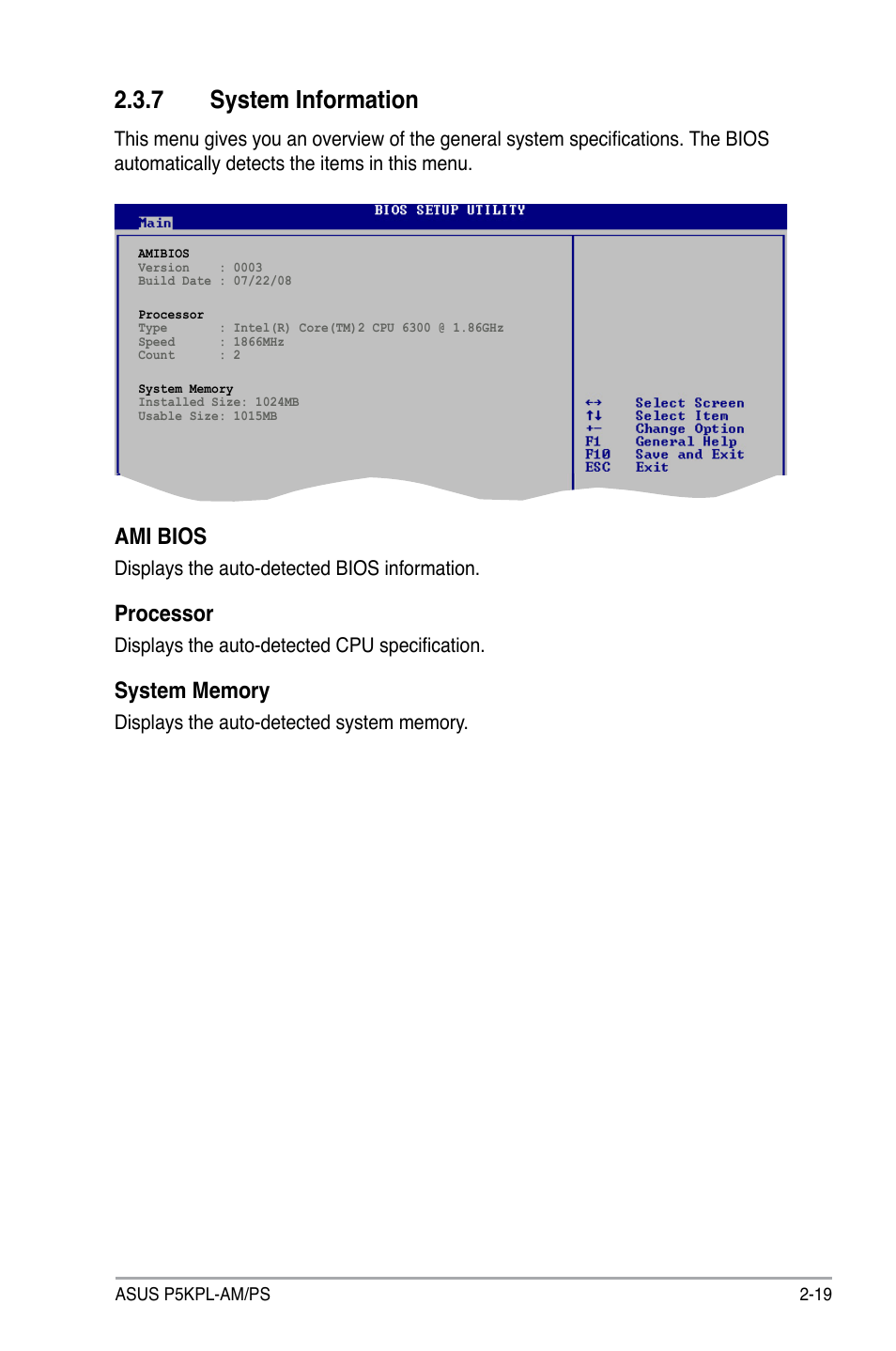 7 system information, Ami bios, Processor | Asus P5KPL-AM/PS User Manual | Page 67 / 100