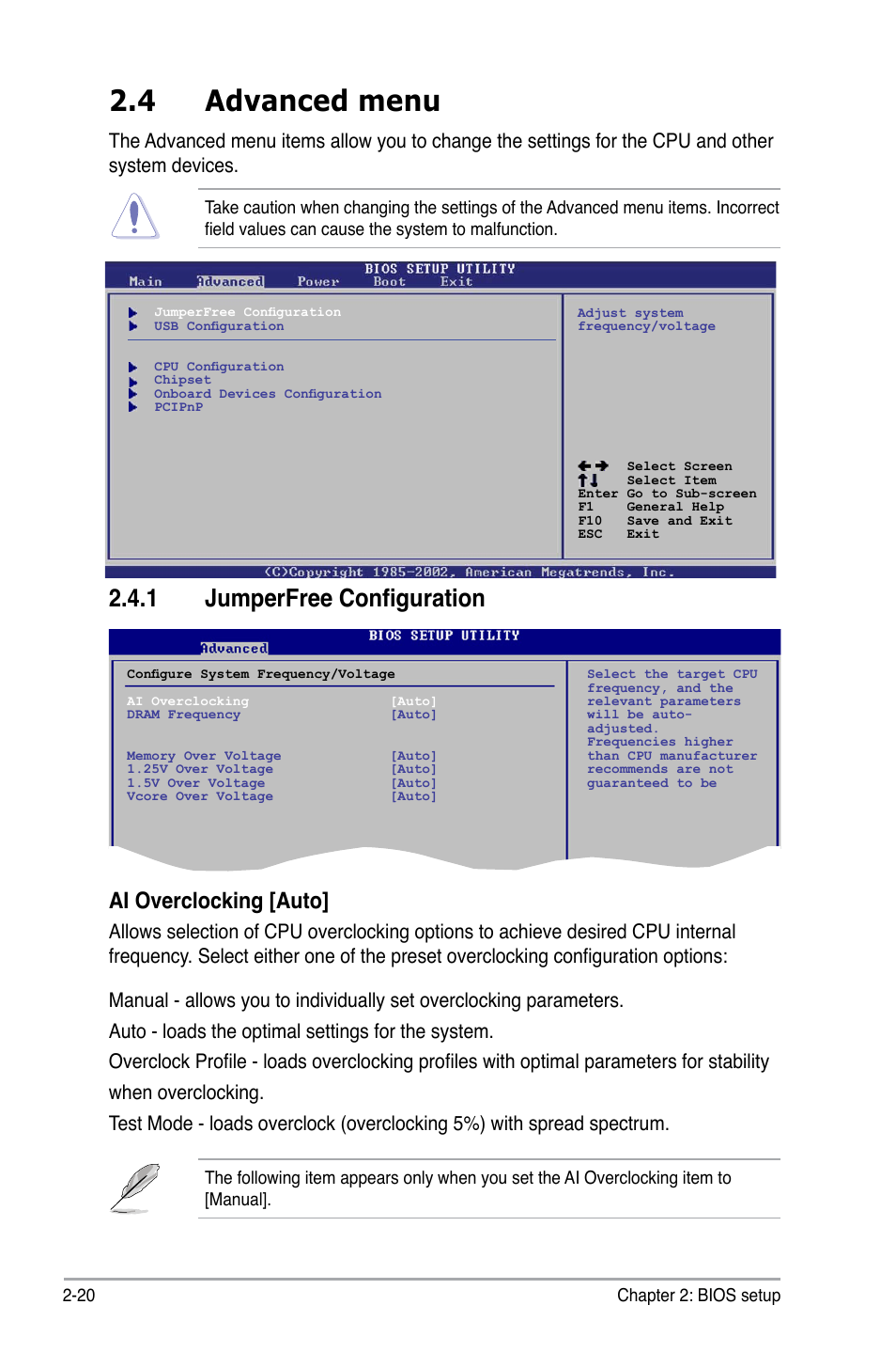 4 advanced menu, 1 jumperfree configuration, Ai overclocking [auto | Asus P5KPL-AM/PS User Manual | Page 68 / 100