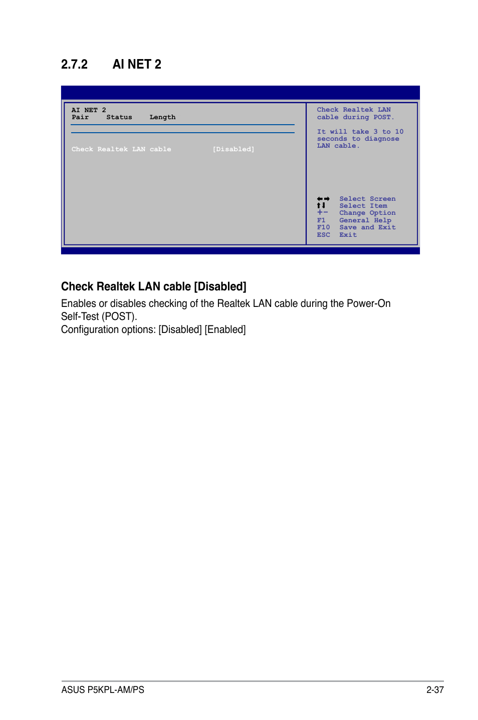 2 ai net 2, Check realtek lan cable [disabled | Asus P5KPL-AM/PS User Manual | Page 85 / 100