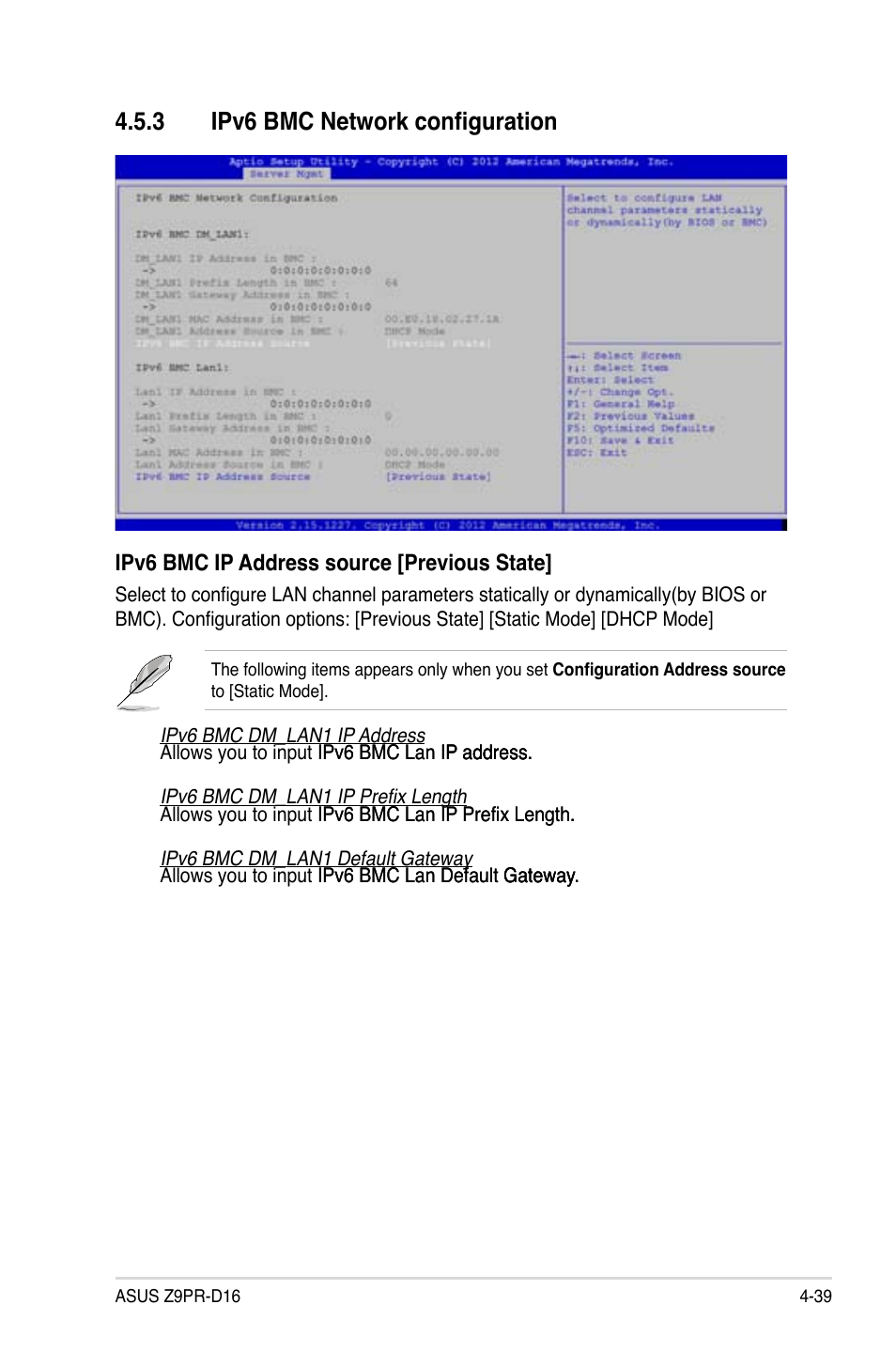 3 ipv6 bmc network configuration, Ipv6 bmc network configuration -39 | Asus Z9PR-D16 User Manual | Page 101 / 194