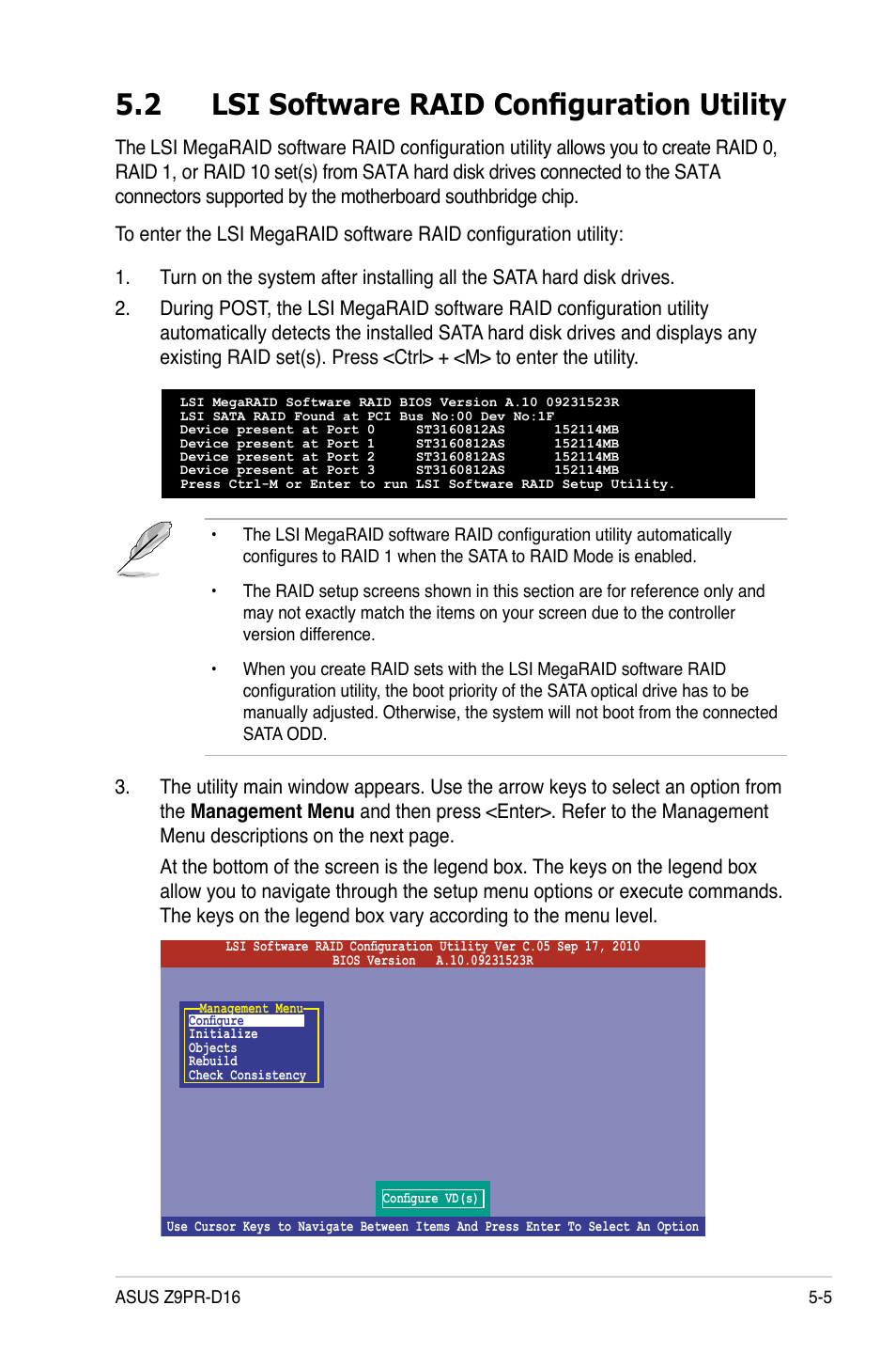 2 lsi software raid configuration utility, Lsi software raid configuration utility -5, 2 lsi software raid configuration utility | Asus Z9PR-D16 User Manual | Page 117 / 194